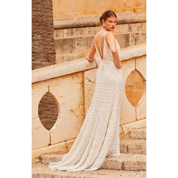 BHLDN Theodora Beaded Lace Wedding Dress Size 10 Boho Bridal Gown - Picture 3 of 9